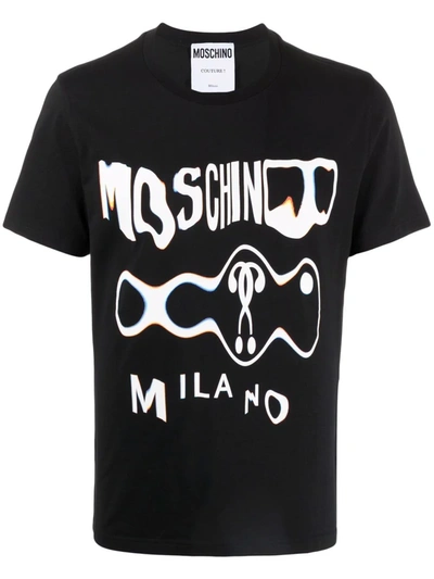 Shop Moschino Glitch-effect Logo T-shirt In Schwarz