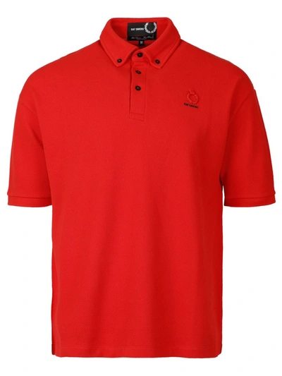 Shop Raf Simons Oversized Button Down Polo Red