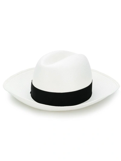 Shop Borsalino White And Black Straw Strap Detail Hat