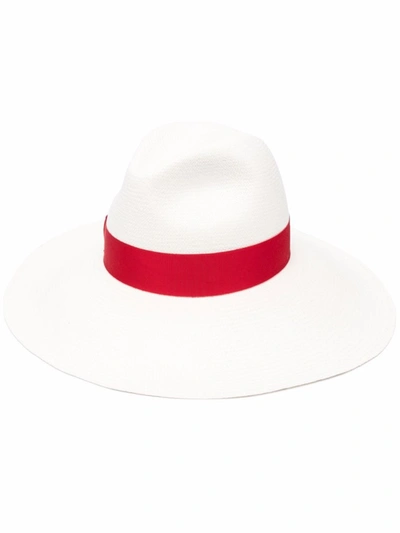Shop Borsalino White Bow-trim Straw Hat