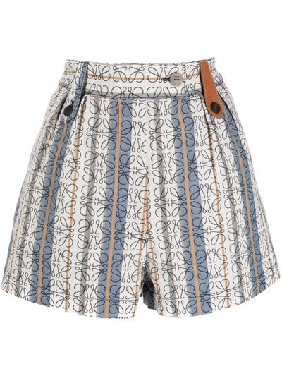 Shop Loewe Striped Anagram Pattern Shorts In Blue