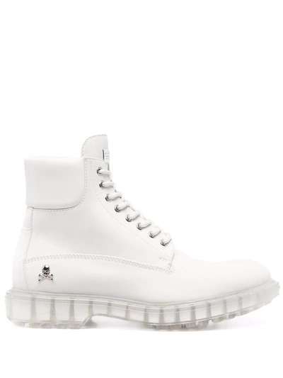 Shop Philipp Plein The Hunter Leather Boots In White