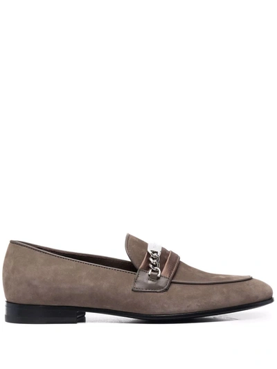 Shop Philipp Plein Chain-embellished Suede Loafers In Brown
