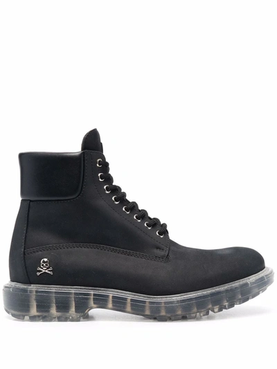 Shop Philipp Plein Hunter Lace-up Leather Boots In Black