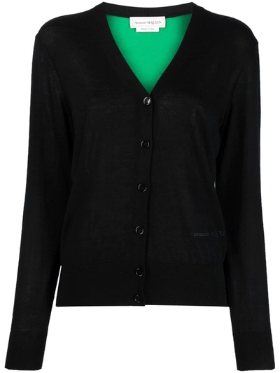 Shop Alexander Mcqueen Contrast-panel Cashmere Cardigan In Black