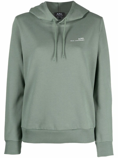 Shop Apc Logo-print Drawstring Hoodie In Green