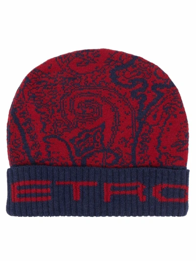Shop Etro Paisley-pattern Wool Beanie In Red