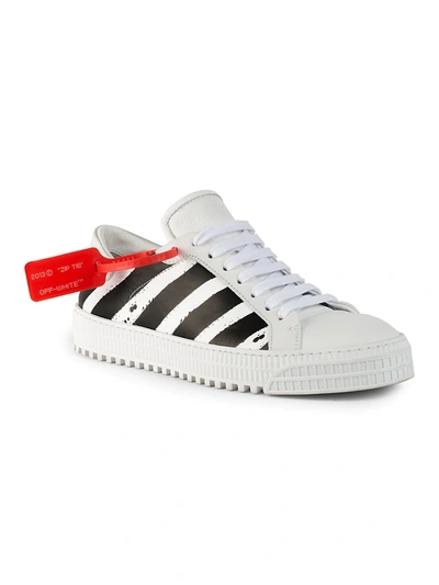 Shop Off-white Men's Diagonal Stripe Leather Sneakers In White Black
