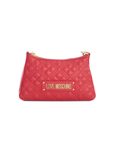 Shop Love Moschino Quilted Nappa Pu Shoulder Bag In Red