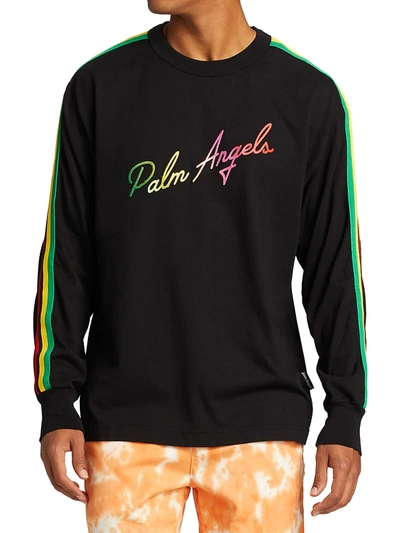 Shop Palm Angels Men's Miami Logo Multicolor Long-sleeve Top In Black Multi
