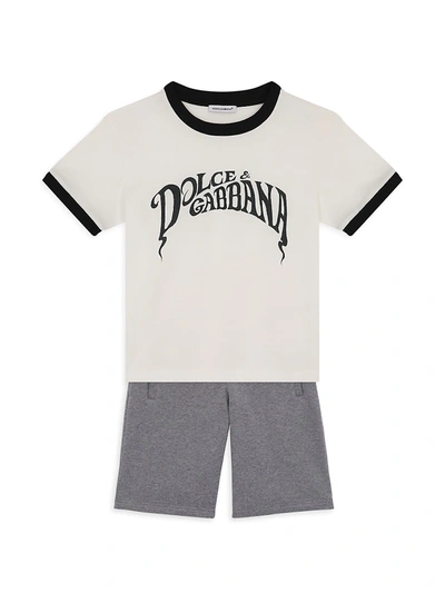 Shop Dolce & Gabbana Boy's Cotton Sweat Shorts In Melange Grey