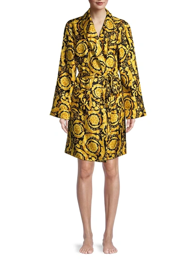 Shop Versace Women's Printed Silk Robe In Gold