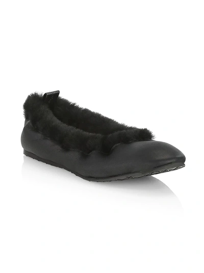 Shop Gianvito Rossi Sansa Shearling-trimmed Leather Flats In Black