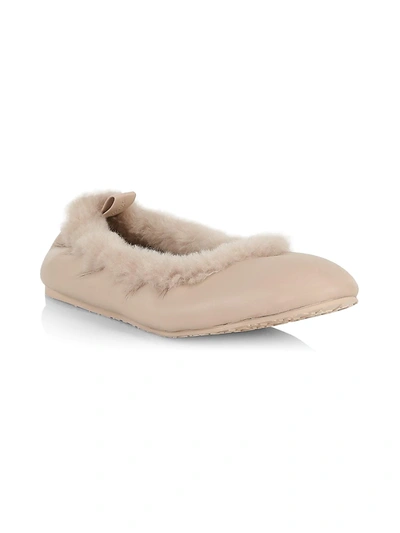 Shop Gianvito Rossi Sansa Shearling-trimmed Leather Flats In Mousse