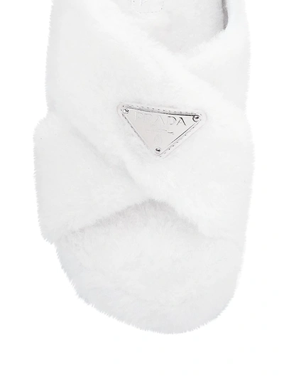 Shop Prada Criss-cross Ovis Aries Fur Slides In Bianco