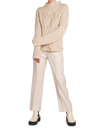 Shop Agnona Cashmere-silk Blend Cable-knit Sweater In Ivory