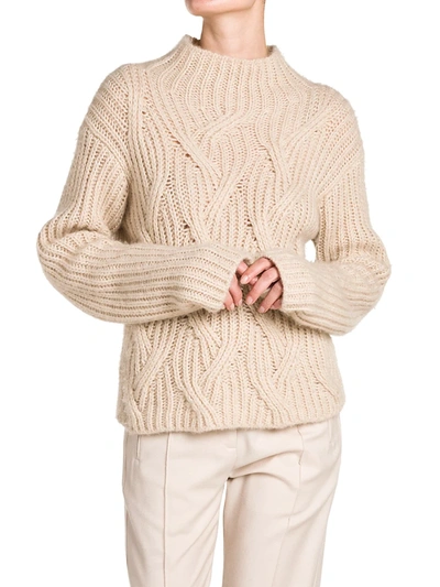 Shop Agnona Cashmere-silk Blend Cable-knit Sweater In Ivory