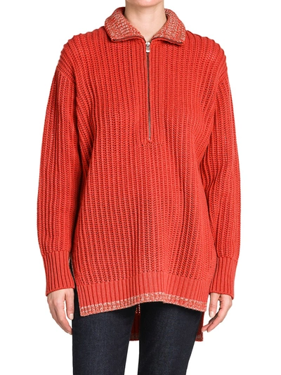 Shop Agnona Ribbed Cashmere Quarter Zip Sweater In Vermilion
