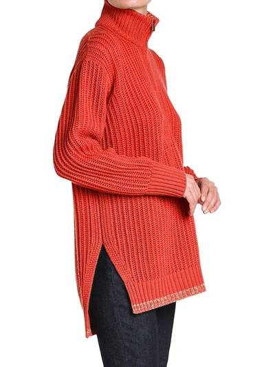 Shop Agnona Ribbed Cashmere Quarter Zip Sweater In Vermilion