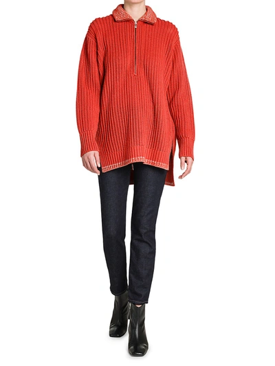 Shop Agnona Ribbed Cashmere Quarter Zip Sweater In Vermilion