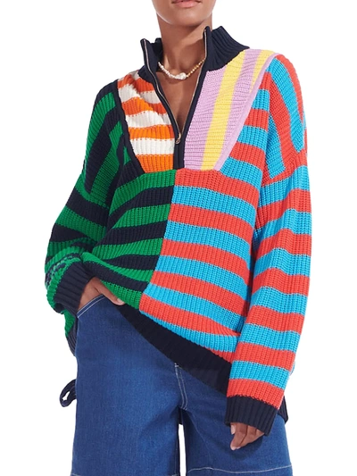 Shop Staud Hampton Oversized Striped Sweater In Cabana Stripe Multi