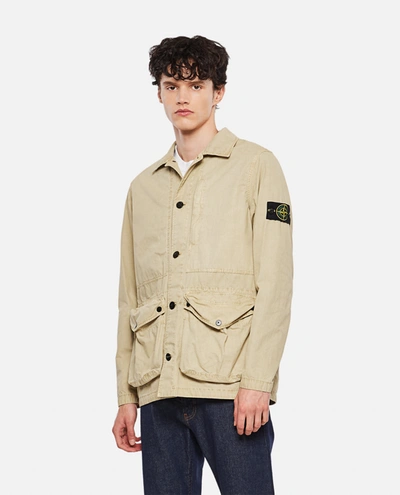 Shop Stone Island Brushed Canvas Jacket In Beige