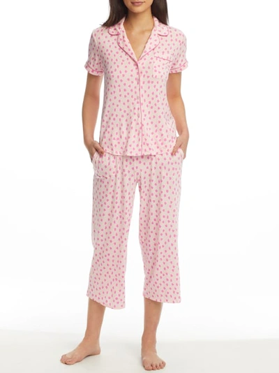 Shop Kate Spade Modal Knit Cropped Pajama Set In Flamingo Dot