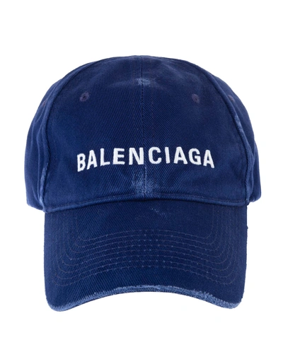 Shop Balenciaga Man Destroyed And Washed Night Blue Baseball Cap In Marine Blue/white