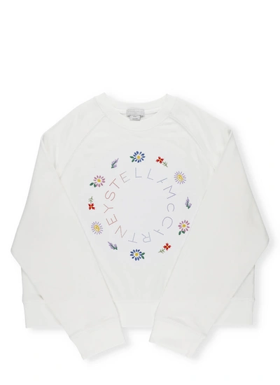 Shop Stella Mccartney Sweatshirt With Logo And Flowers In Off White