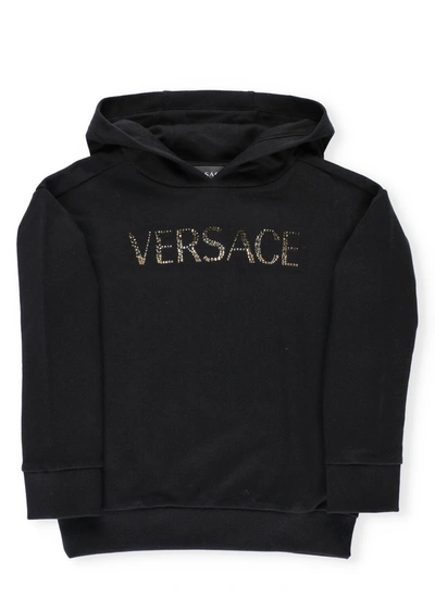 Shop Versace Logo Hoodie In Nero+oro+crystal