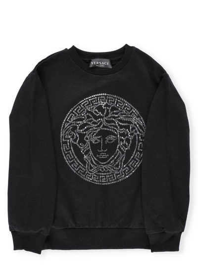Shop Versace Medusa Logo Sweatshirt In Nero+crystal