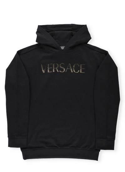 Shop Versace Logo Hoodie In Nero+oro+crystal