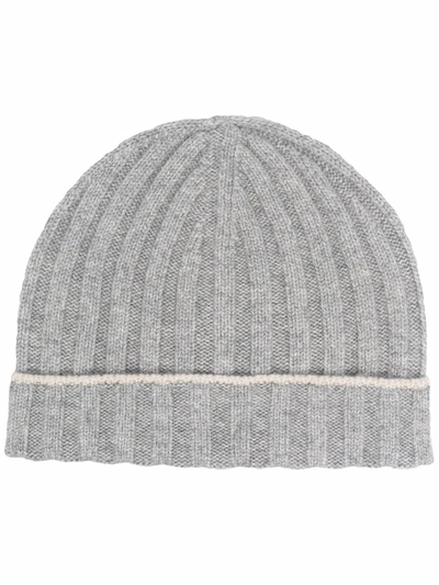 Shop Brunello Cucinelli Ribbed Knit Cashmere Beanie In 灰色