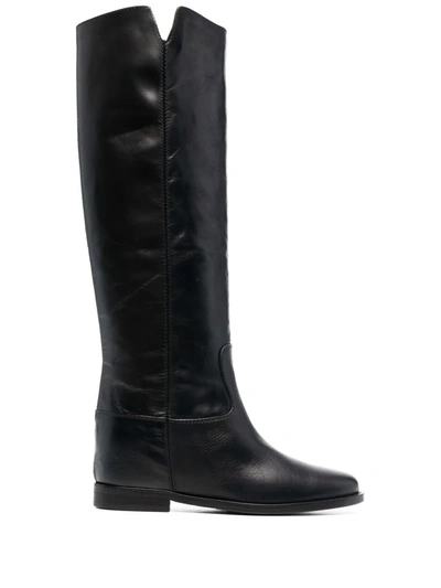 Via Roma 15 Slip-on Leather Boots In 黑色