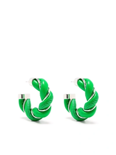Shop Bottega Veneta Twist Hoop Earrings In 绿色