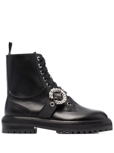 Shop Jimmy Choo Cora Crystal-embellished Ankle Boots In Black