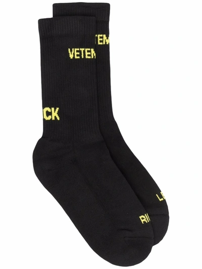 Shop Vetements Logo Jacquard Socks In Black