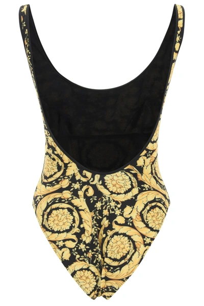 Shop Versace Barocco Print One Piece Swimsuit In Black,gold