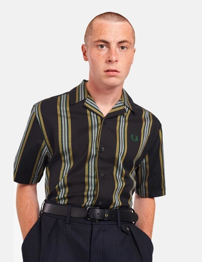 Shop Fred Perry Stripe Revere Collar Shirt In Black