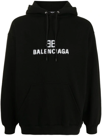 Shop Balenciaga Pixel Logo-print Hoodie In Schwarz