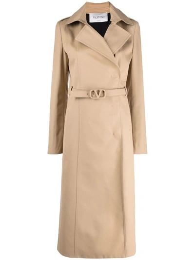 Shop Valentino Vlogo Signature Belted Trench Coat In Braun
