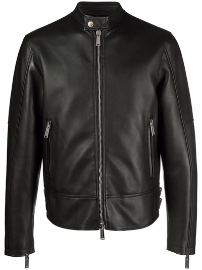 Shop Dsquared2 Grained Leather Zip-up Jacket In Schwarz