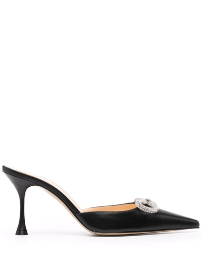 Shop Mach & Mach Bow-detail Leather Mules In Schwarz