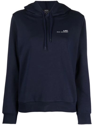 Shop Apc Logo-print Drawstring Hoodie In Blau