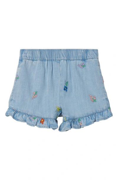 Shop Stella Mccartney Floral Embroidered Chambray Shorts In Blue