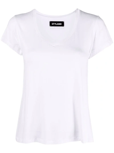 Shop Styland Logo-print V-neck T-shirt In White