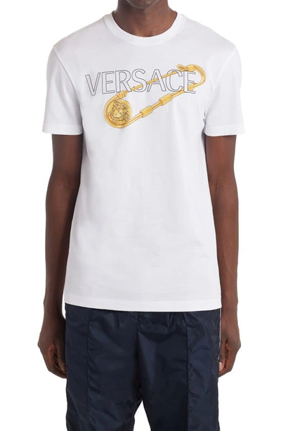 Shop Versace Safety Pin Logo Graphic Tee In White