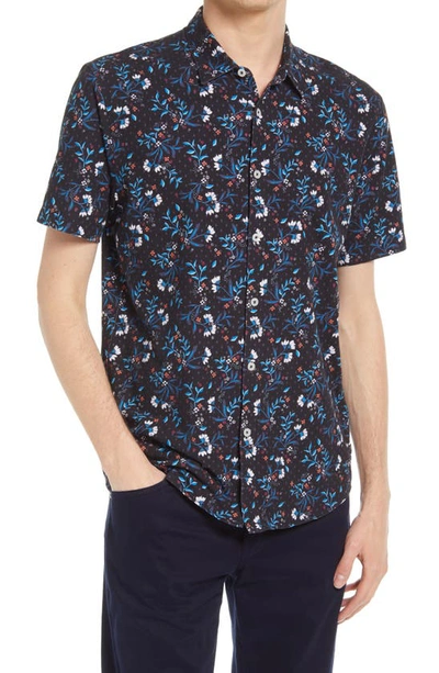 Shop Good Man Brand Flex Pro Slim Fit Print Short Sleeve Button-up Shirt In Sky Captain Cozumel Vines