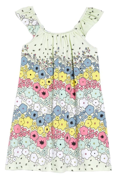 Shop Art & Eden Lana Ruffle Sleeve Organic Cotton Dress In Multi Chevron Floral