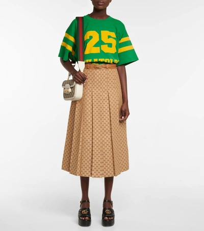 Shop Gucci Gg Printed Canvas Midi Skirt In 米色